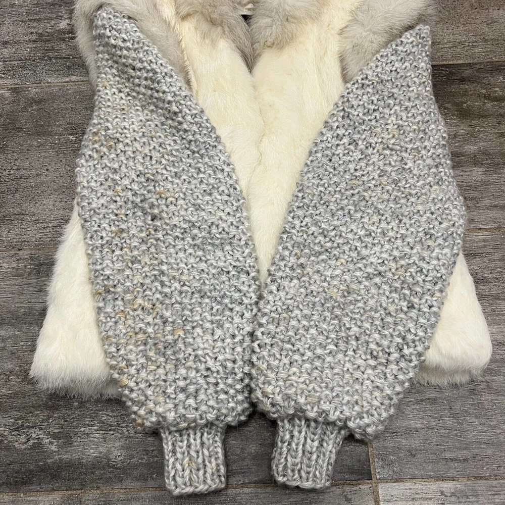 Vintage Niki Natural Rabbit Fur Jacket Chunky Knit Sleeves Women’s M Medium READ - Picture 6 of 13